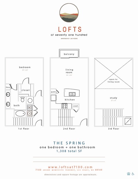 Floor plan for 1 bed, 1 bath, 1308 sqft
